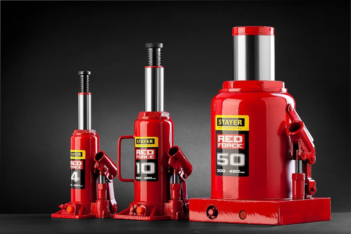 Бутылочный гидравлический домкрат STAYER Red Force 3т, 194-372 мм в кейсе 43160-3-K_z01