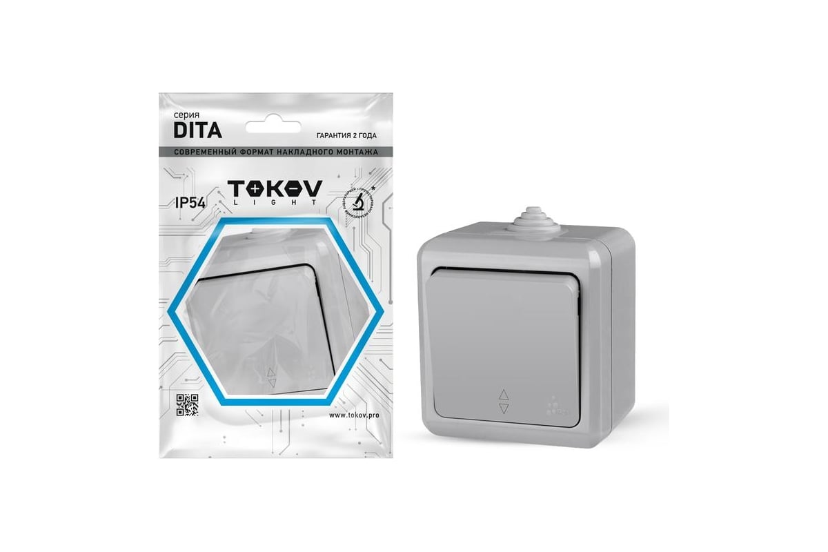 1-клавишный переключатель TOKOV ELECTRIC оп dita ip54 10а 250в сер. TKL-DT-P1-C06-IP54