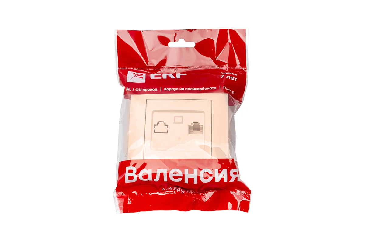 1-местная компьютерная розетка EKF Валенсия, RJ-45 кремовая PROxima EWK01-035-20