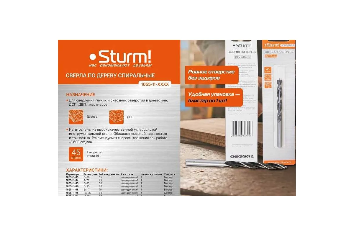 Сверло спиральное Sturm 1055-11-12