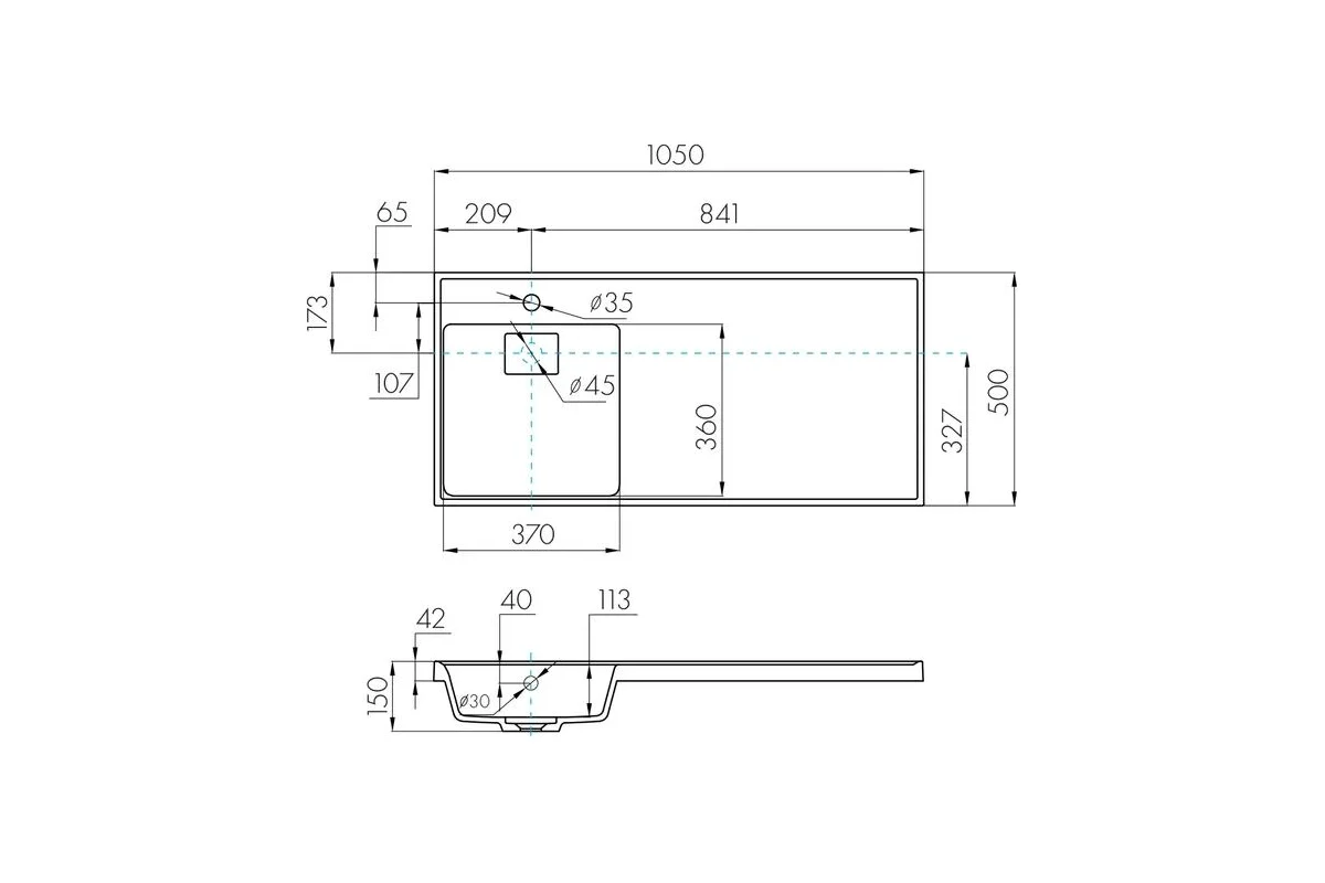 Раковина AQUATON Лондри 1050 графит левая 1A72833KLH21L