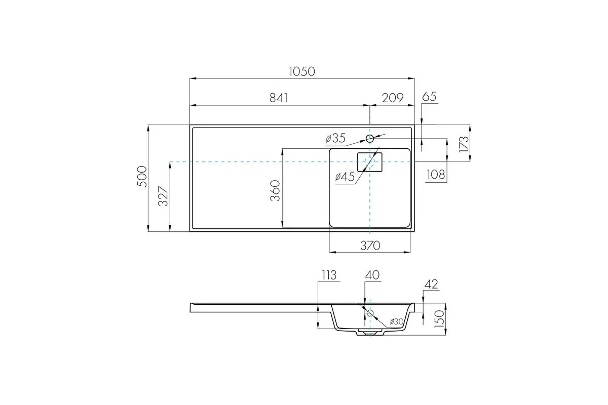 Раковина AQUATON Лондри 1050 графит правая 1A72223KLH21R