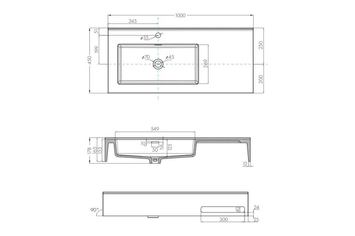Раковина AQUATON Квадро Про 100 левая 1A733331QA01L