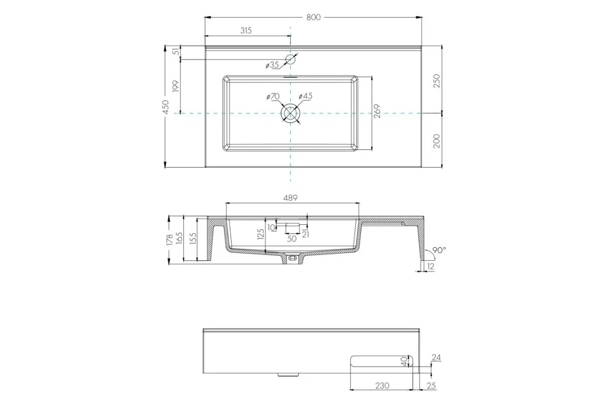 Раковина AQUATON Квадро Про 80 левая 1A734431QA01L