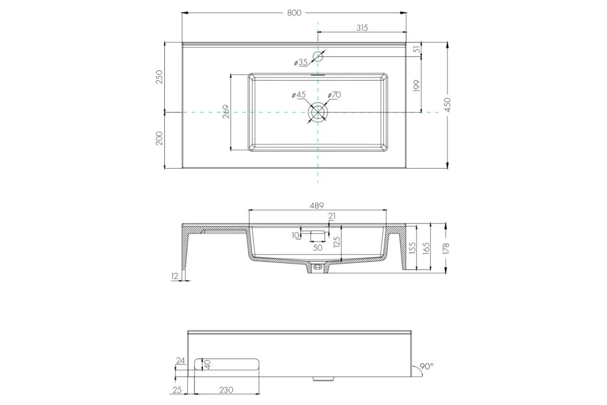 Раковина AQUATON Квадро Про 80 правая 1A734331QA01R