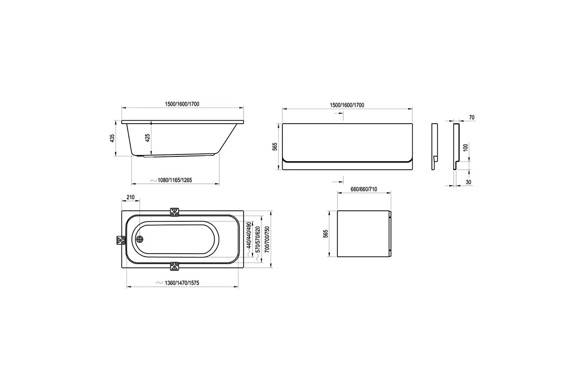 Ванна Ravak CHROME 160х70 белая C731000000 00000031301