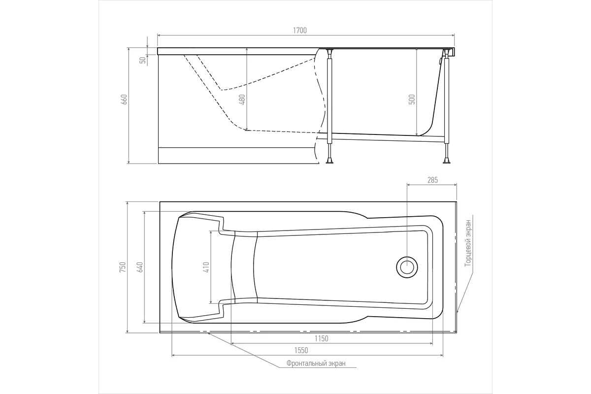 Акриловая ванна TIMO HELLA 1700х750х630 HELLA1775