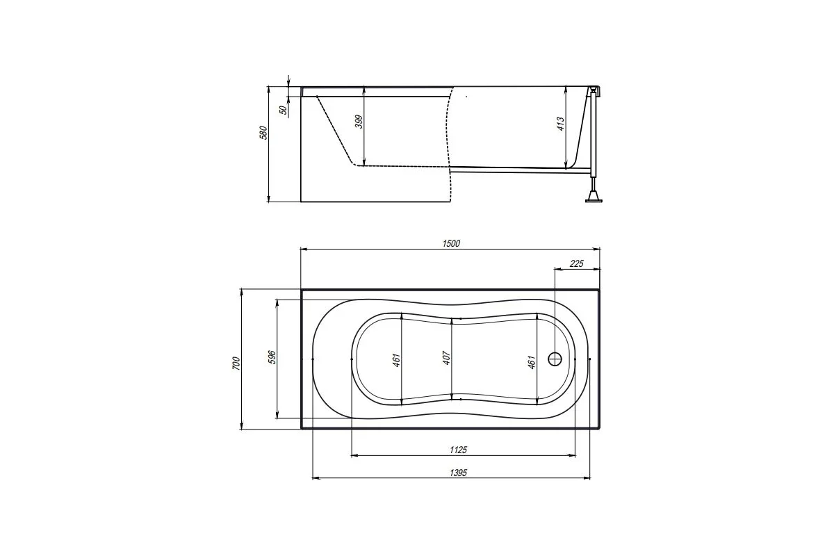 Акриловая ванна TIMO INKA 1500х700х580 INKA1570