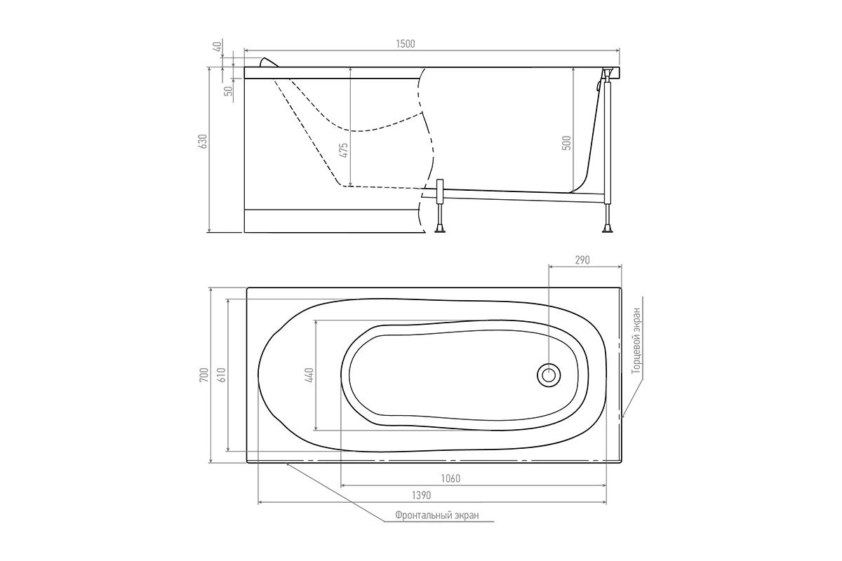 Акриловая ванна TIMO KILO 1500х700х630 KILO1570