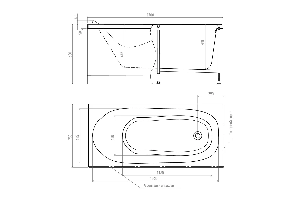 Акриловая ванна TIMO KILO 1700х750х630 KILO1775