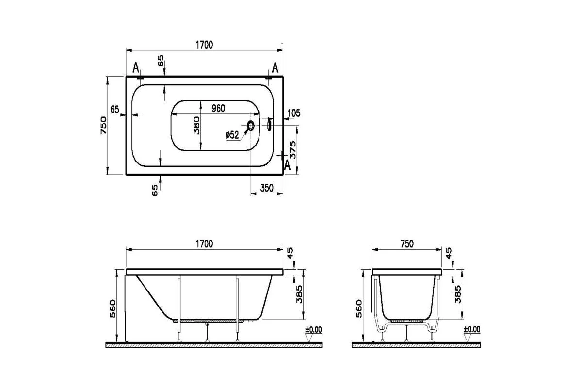 Ванна Vitra Optimum Neo 170x75 см 64570001000