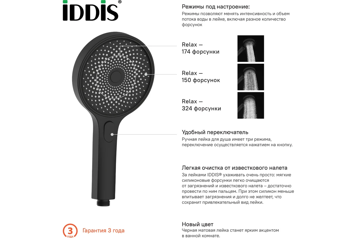 Лейка для душа IDDIS SpaHome черная SPA3F0Bi18