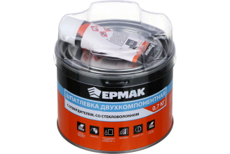 Шпатлевка двухкомпонентная ЕРМАК с отвердителем, со стекловолокном, 0,7 кг 759-044