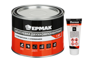 Шпатлевка двухкомпонентная, с отвердителем, с алюминием ЕРМАК 1 кг 759-046