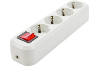 Розеточная колодка TDM ELECTRIC на 4 гнезда с выключателем 16А белая SQ1806-0018