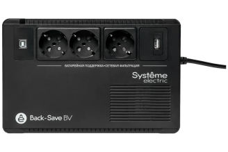 ИБП Systeme Electric Back-Save BV 400 ВА, 3 розетки Schuko, USB Type-A BVSE400RS