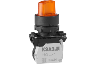 Переключатель КЭАЗ КПЕ1110РЛ 220 В желтый 1NO+0NZ с фиксацией, 2 положения, индикатор, IP40 354426