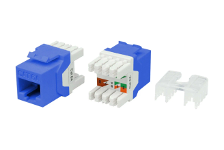 Модуль Keystone Hyperline Jack RJ45/8P8C категория 6a 10G 180 градусов синий 432645