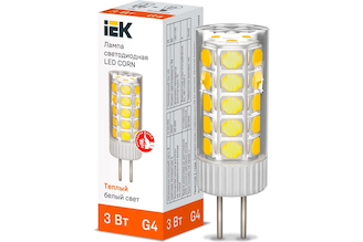 Светодиодная лампа IEK corn капсула 3вт 12в 3000к керамика g4 LLE-CORN-3-012-30-G4