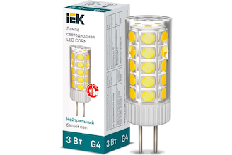 Светодиодная лампа IEK corn капсула 3вт 12в 4000к керамика g4 LLE-CORN-3-012-40-G4
