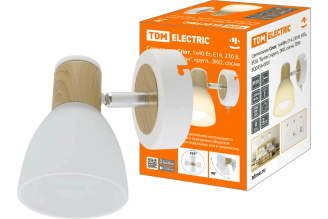 Светильник TDM ELECTRIC спот, 1х40Вт, Е14, 230 В, 50 Гц, IP20, Бутон, круглый, ЭКО, сосна SQ0356-0001
