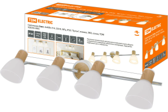 Светильник TDM ELECTRIC спот, 4х40Вт, Е14, 230 В, 50 Гц, IP20, "Бутон", планка, ЭКО, сосна, SQ0356-0005