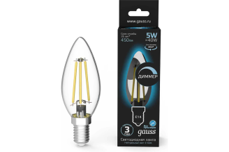 Диммируемая филаментная лампа Gauss Filament Свеча E14 5 Вт 4100 К 103801205-D