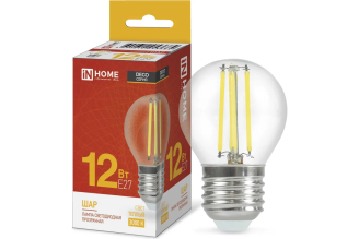 Филаментная лампа IN HOME LED-ШАР-deco 12 Вт E27 3000 К 1350 лм 4690612053684