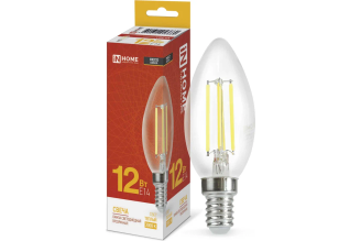 Филаментная лампа IN HOME LED-СВЕЧА-deco 12 Вт E14 3000 К 1350 лм 4690612053660