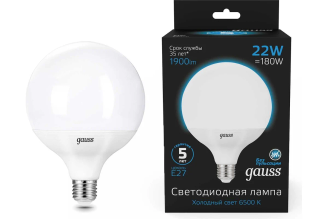 Светодиодная лампа Gauss G125 105102322, E27, 22 Вт, 6500 К