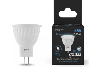 Светодиодная лампа Gauss MR11 132517303, GU4, 3 Вт, 6500 К