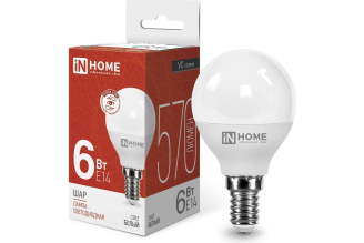 Светодиодная лампа IN HOME LED-ШАР-VC 6 Вт E14 4000 К 570 лм 4690612020518