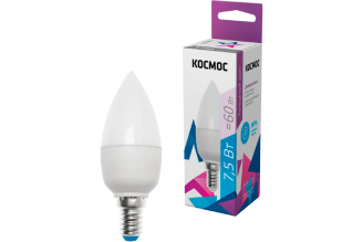 Светодиодная лампа КОСМОС LED 7.5W Свеча E14 6500K LkecLED7.5wCNE1465