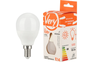 Светодиодная лампа Very шар gl45,10вт, 4000к, e14, 1 шт. 89-3-14-104