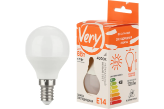 Светодиодная лампа Very шар GL45, 8Вт, 4000К, E14, 1 шт. 89-3-14-084