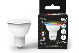 Светодиодная лампа Gauss MR16 6 Вт GU10 RGBW+dim 101106406