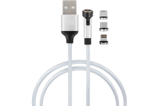 Кабель для зарядки NEW GALAXY NG магнитный поворотный 3 в 1, iP/Micro USB/Type-C, 1м, 2.4, тканевая оплетка 788-035