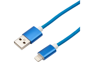 Кабель USB - Lightning REXANT 1 м, для iPhone синяя нейлоновая оплетка 18-7052