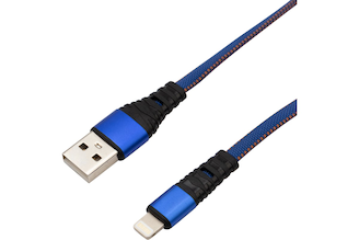 Кабель USB - Lightning REXANT 2.4 А, 1 м, для iPhone синяя нейлоновая оплетка 18-7053