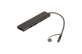 Док-станция QUMO Dock 7 HB-0008, Type-C, PD, HDMI, 4k 30Hz, 1080p 60 Hz, GE1000 MBS, 4 USB 3.0, 20 cm, SD, Micro SD, металлический корпус, темно-серый 24346