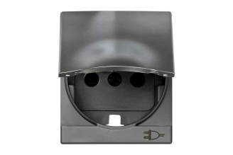 Накладка Simon 82090-53 на розетку с заземлением, шторками и с крышкой, алюминий