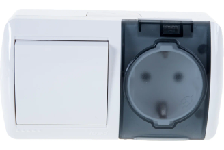 Выключатель и розетка Lezard NATA с заземлением, с крышкой, белый, горизонталь 710-0200-170