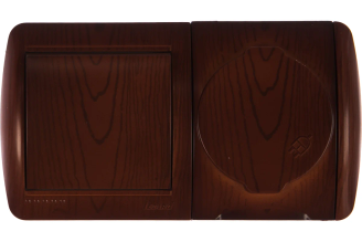 Выключатель и розетка Lezard NATA с заземлением, с крышкой, вишня, горизонтальный 710-0600-170