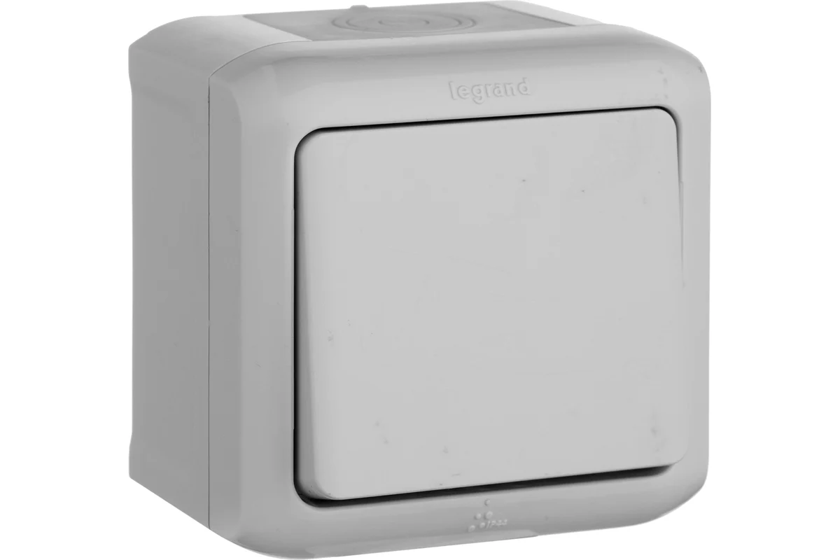 Переключатель Legrand одноклавишный Legrand Quteo IP44 10А 250В винтовые зажимы накладной монтаж серый 782334