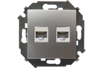 Компьютерная двойная розетка Simon RJ45 кат.5e AMP, алюминий 1591552-033