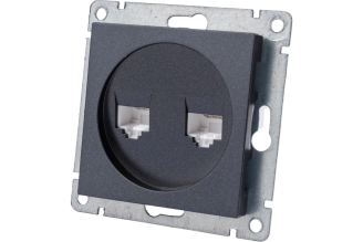Компьютерная двухместная розетка UNIVersal Афина A1086-Gr, 2 RJ45, графит