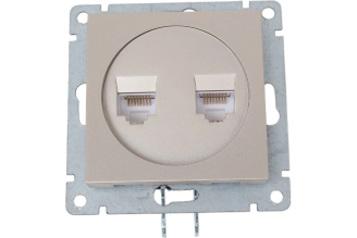 Компьютерная двухместная розетка UNIVersal Афина A1086-Br, 2 RJ45, шампань