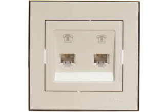 Двойная телефонная розетка Lezard RAIN RJ11 белая с золотой вставкой 703-0226-138