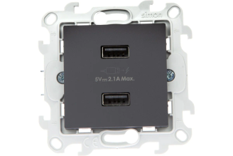 USB-розетка Simon 2411096-038, 2 гнезда, графит