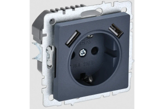 1-местная розетка IEK Brite Schuko+USB A+A маренго BR-R14-16-U21-D31-K35